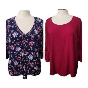 LOT 2 Tops Blouses Women Size XL Pullover V Neck Spring Summer Boho Elle Como